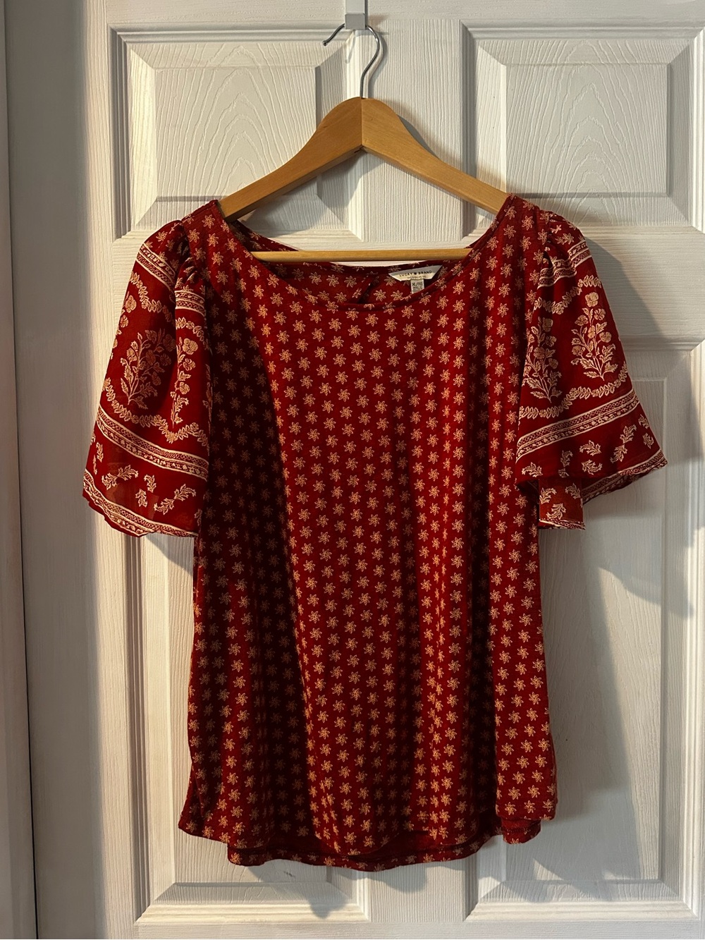 Lucky Brand Dark Orange Boho Printed Short Sleeve Blouse XL